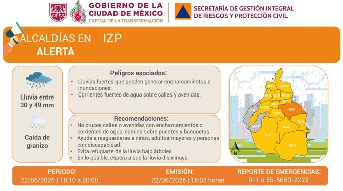 ACTIVAN ALERTA NARANJA POR LLUVIAS FUERTES Y GRANIZO EN LA CDMX