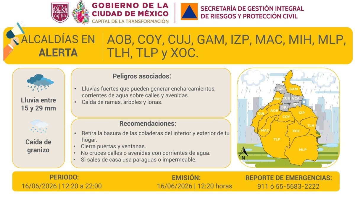 ALERTA AMARILLA POR LLUVIAS FUERTES EN CDMX