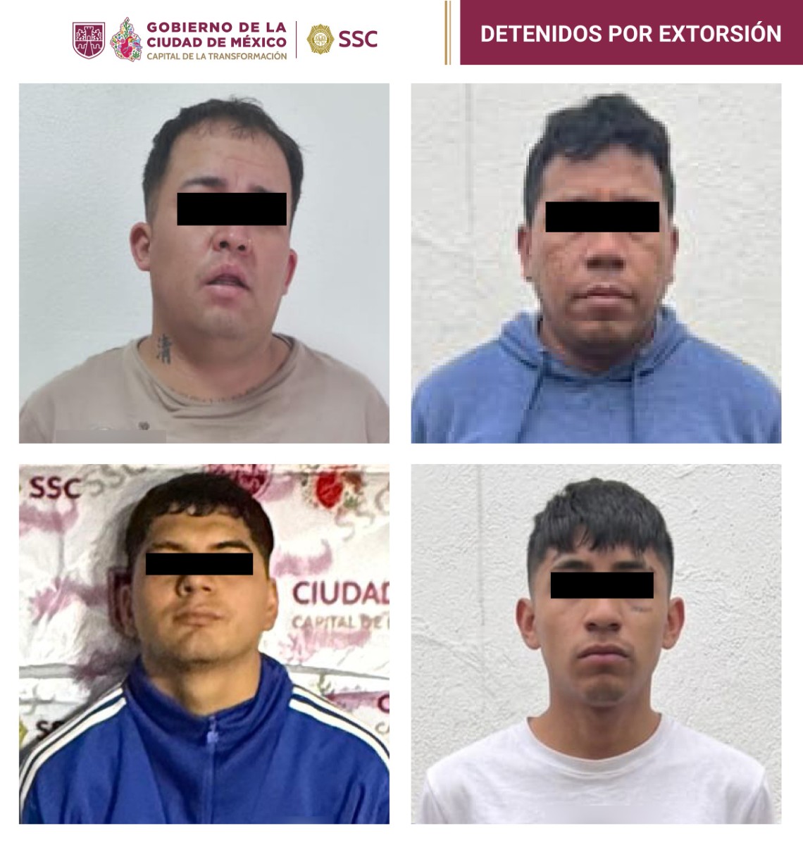 DETIENEN A CUATRO POSIBLES EXTORSIONADORES DE COMERCIANTES QUE OPERABAN EN LA CAPITAL Y EL ESTADO DE MÉXICO
