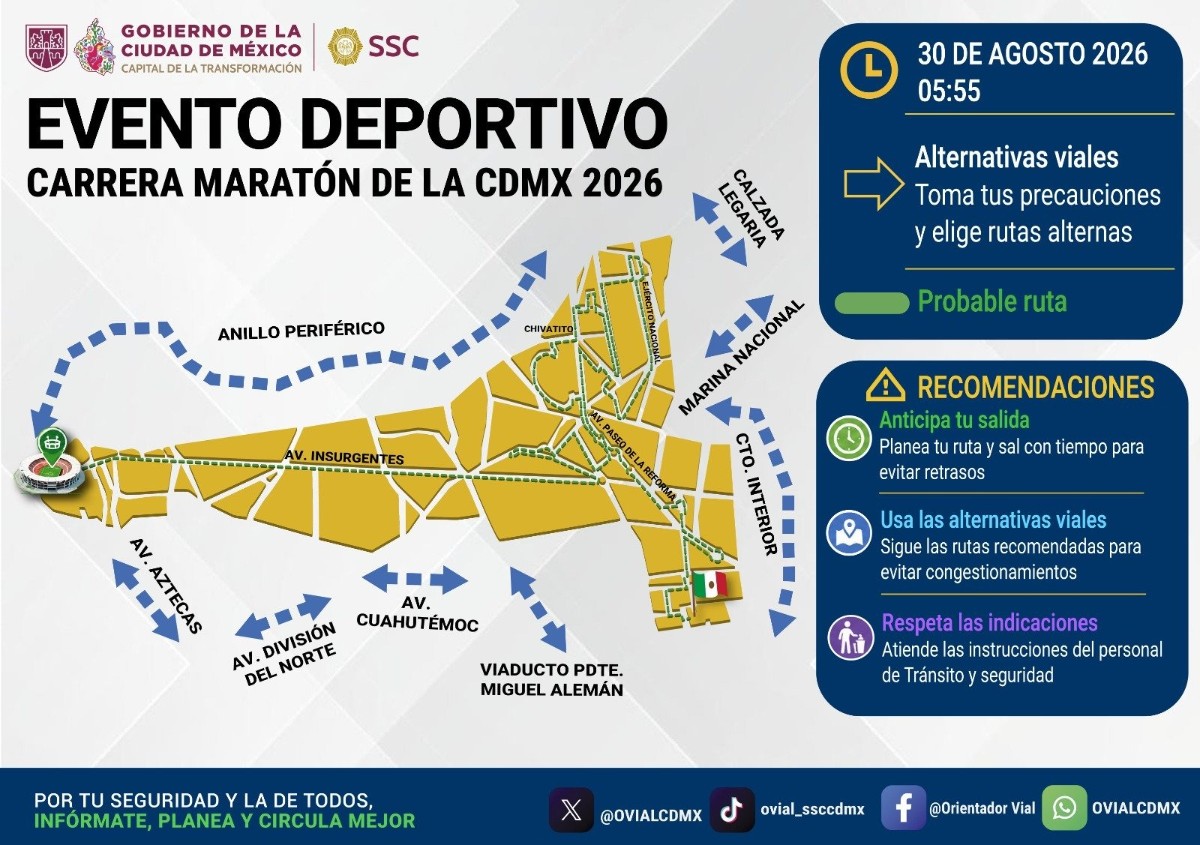 ¡OJO CON TUS TRASLADOS! ASI SERA EL OPERATIVO POR EL XLIII MARATÓN DE LA CDMX 2026